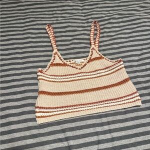 American Eagle Outfitters Striped Knit Crop Tank in Cream and Rust